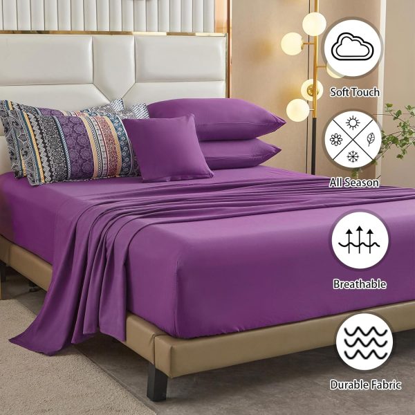 Boho Comforter Set Queen Size,8 Piece Bed in a Bag Bohemian Striped Bedding Quilt Set,Purple Paisley Floral Comforter and Sheet Set,Soft Microfiber Complete Bedding Sets for All Season - Image 6