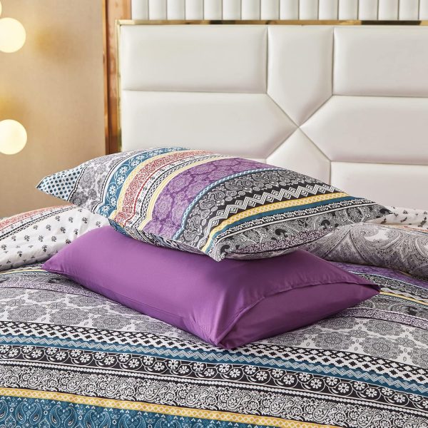 Boho Comforter Set Queen Size,8 Piece Bed in a Bag Bohemian Striped Bedding Quilt Set,Purple Paisley Floral Comforter and Sheet Set,Soft Microfiber Complete Bedding Sets for All Season - Image 7