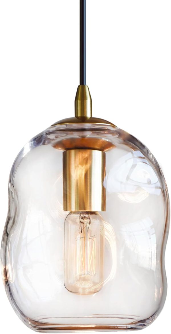 CASAMOTION Pendant Lights Kitchen Island Clear Glass Organic Globe Modern Gold Ceiling Hanging Light Fixtures Bar Counter Porch Patio Over Sink Dining RoomTable 8 Inch Height