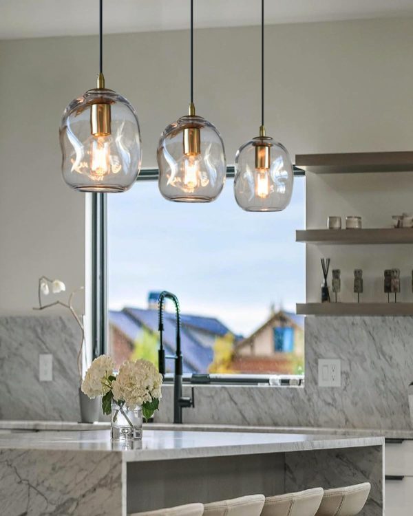 CASAMOTION Pendant Lights Kitchen Island Clear Glass Organic Globe Modern Gold Ceiling Hanging Light Fixtures Bar Counter Porch Patio Over Sink Dining RoomTable 8 Inch Height - Image 2