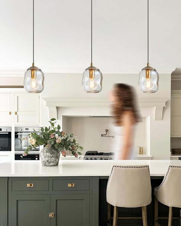 CASAMOTION Pendant Lights Kitchen Island Clear Glass Organic Globe Modern Gold Ceiling Hanging Light Fixtures Bar Counter Porch Patio Over Sink Dining RoomTable 8 Inch Height - Image 4