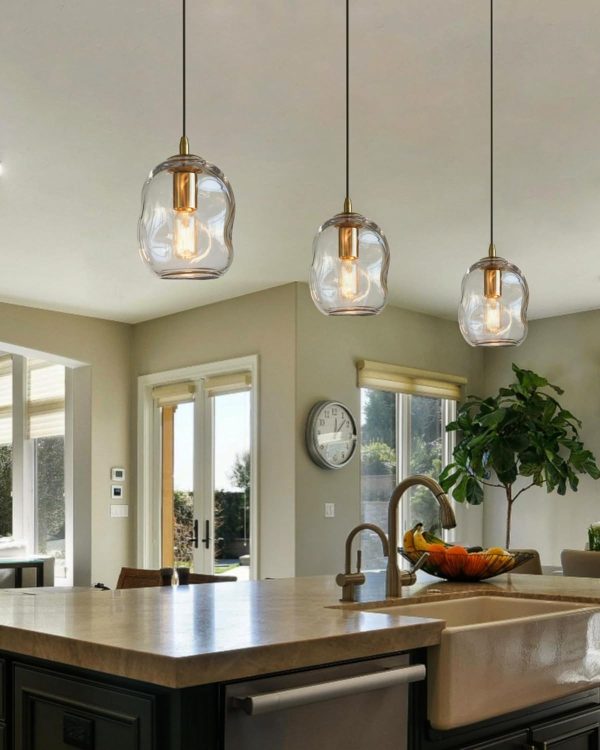 CASAMOTION Pendant Lights Kitchen Island Clear Glass Organic Globe Modern Gold Ceiling Hanging Light Fixtures Bar Counter Porch Patio Over Sink Dining RoomTable 8 Inch Height - Image 7