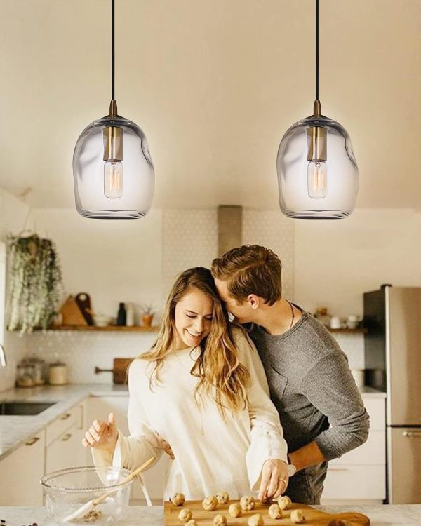 CASAMOTION Pendant Lights Kitchen Island Clear Glass Organic Globe Modern Gold Ceiling Hanging Light Fixtures Bar Counter Porch Patio Over Sink Dining RoomTable 8 Inch Height - Image 9