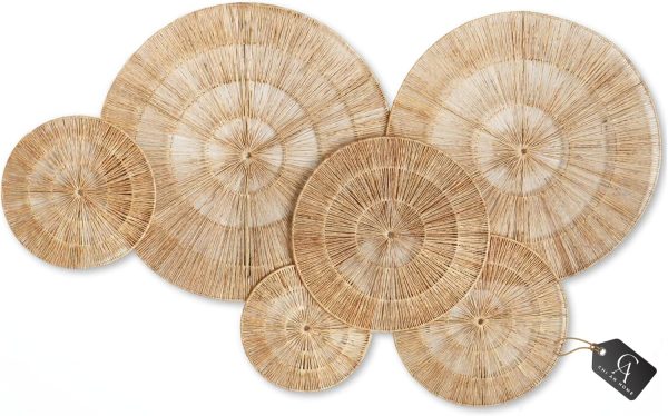 Wicker 23 Inch Jute Wall Decor Baskets, Set of 6 Extra Large Woven Jute Wall Plates, 23",21",15",13",12,10", Decorative Baskets for Wall Arts, Wall Hanging for Bedroom, Living Room, Office