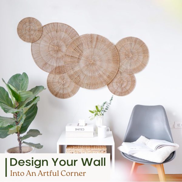 Wicker 23 Inch Jute Wall Decor Baskets, Set of 6 Extra Large Woven Jute Wall Plates, 23",21",15",13",12,10", Decorative Baskets for Wall Arts, Wall Hanging for Bedroom, Living Room, Office - Image 5