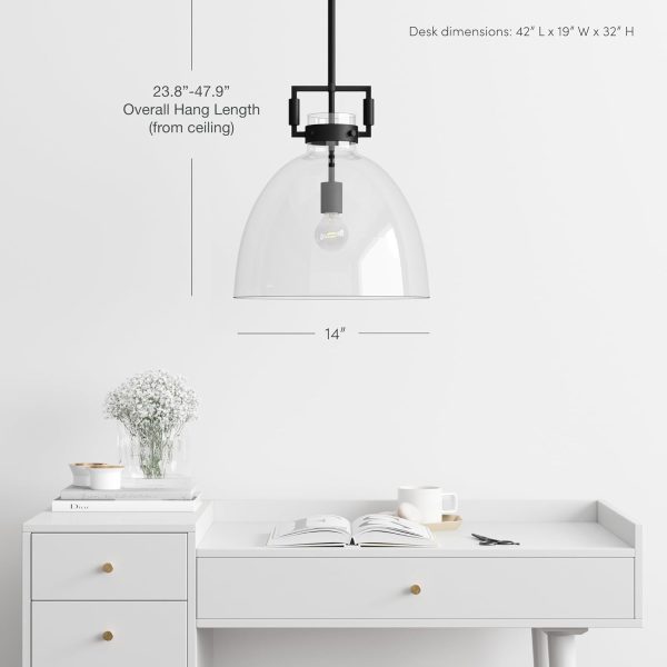Nathan James Leigh Pendant Lighting, Black Hanging Ceiling Light with Oversized Glass Shade and Adjustable Cord, for Kitchen Island or Entryway, Matte Black/Clear - Image 4