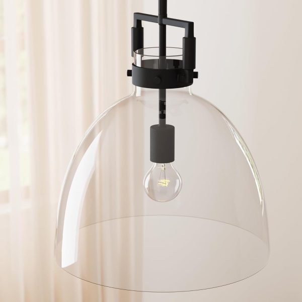 Nathan James Leigh Pendant Lighting, Black Hanging Ceiling Light with Oversized Glass Shade and Adjustable Cord, for Kitchen Island or Entryway, Matte Black/Clear - Image 5