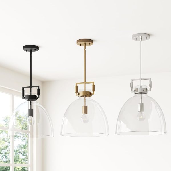Nathan James Leigh Pendant Lighting, Black Hanging Ceiling Light with Oversized Glass Shade and Adjustable Cord, for Kitchen Island or Entryway, Matte Black/Clear - Image 7