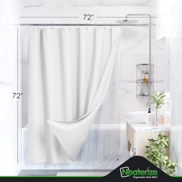 3 in 1 Shower Curtain Set - 72x72 White Shower Curtain Fabric and Shower Curtain Liner with Rust-Resistant Metal Hooks - Bathroom Shower Curtain Sets - Cortinas de Baño - Image 2