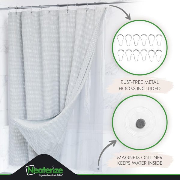 3 in 1 Shower Curtain Set - 72x72 White Shower Curtain Fabric and Shower Curtain Liner with Rust-Resistant Metal Hooks - Bathroom Shower Curtain Sets - Cortinas de Baño - Image 4