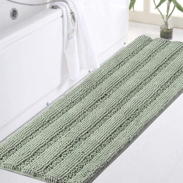 Turquoize Sage Green Bathroom Rugs Runner Extra Long Large Bath Mat Plush Shaggy Chenille Bathroom Rug 47 x 17 Non-Slip Bath Rug Runner Extra Soft & Absorbent Thick Floor Mats, Machine Washable, Sage