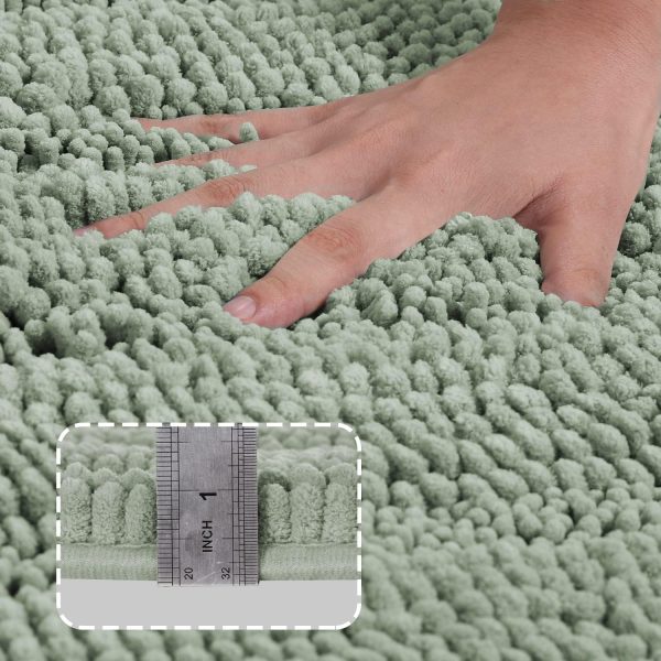 Turquoize Sage Green Bathroom Rugs Runner Extra Long Large Bath Mat Plush Shaggy Chenille Bathroom Rug 47 x 17 Non-Slip Bath Rug Runner Extra Soft & Absorbent Thick Floor Mats, Machine Washable, Sage - Image 2
