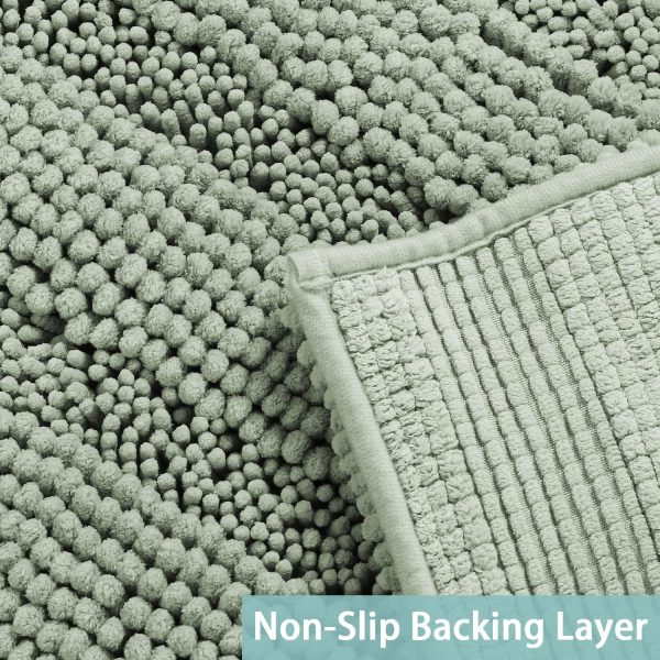 Turquoize Sage Green Bathroom Rugs Runner Extra Long Large Bath Mat Plush Shaggy Chenille Bathroom Rug 47 x 17 Non-Slip Bath Rug Runner Extra Soft & Absorbent Thick Floor Mats, Machine Washable, Sage - Image 3