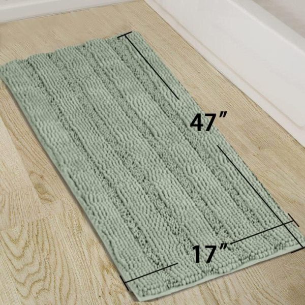 Turquoize Sage Green Bathroom Rugs Runner Extra Long Large Bath Mat Plush Shaggy Chenille Bathroom Rug 47 x 17 Non-Slip Bath Rug Runner Extra Soft & Absorbent Thick Floor Mats, Machine Washable, Sage - Image 5