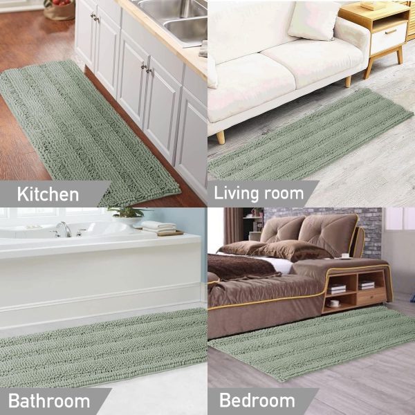 Turquoize Sage Green Bathroom Rugs Runner Extra Long Large Bath Mat Plush Shaggy Chenille Bathroom Rug 47 x 17 Non-Slip Bath Rug Runner Extra Soft & Absorbent Thick Floor Mats, Machine Washable, Sage - Image 6