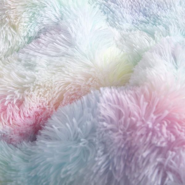 Wajade Faux Fur Plush Rainbow Comforter Set Fluffy Fuzzy Shaggy Bedding Set - 3PC Full Size Microfiber Soft Warm Quilt Set - Image 4